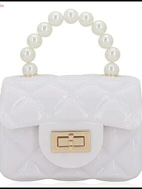 Faux Quilted Mini Jelly Purse Crossbody Clutch with Pearls Handle